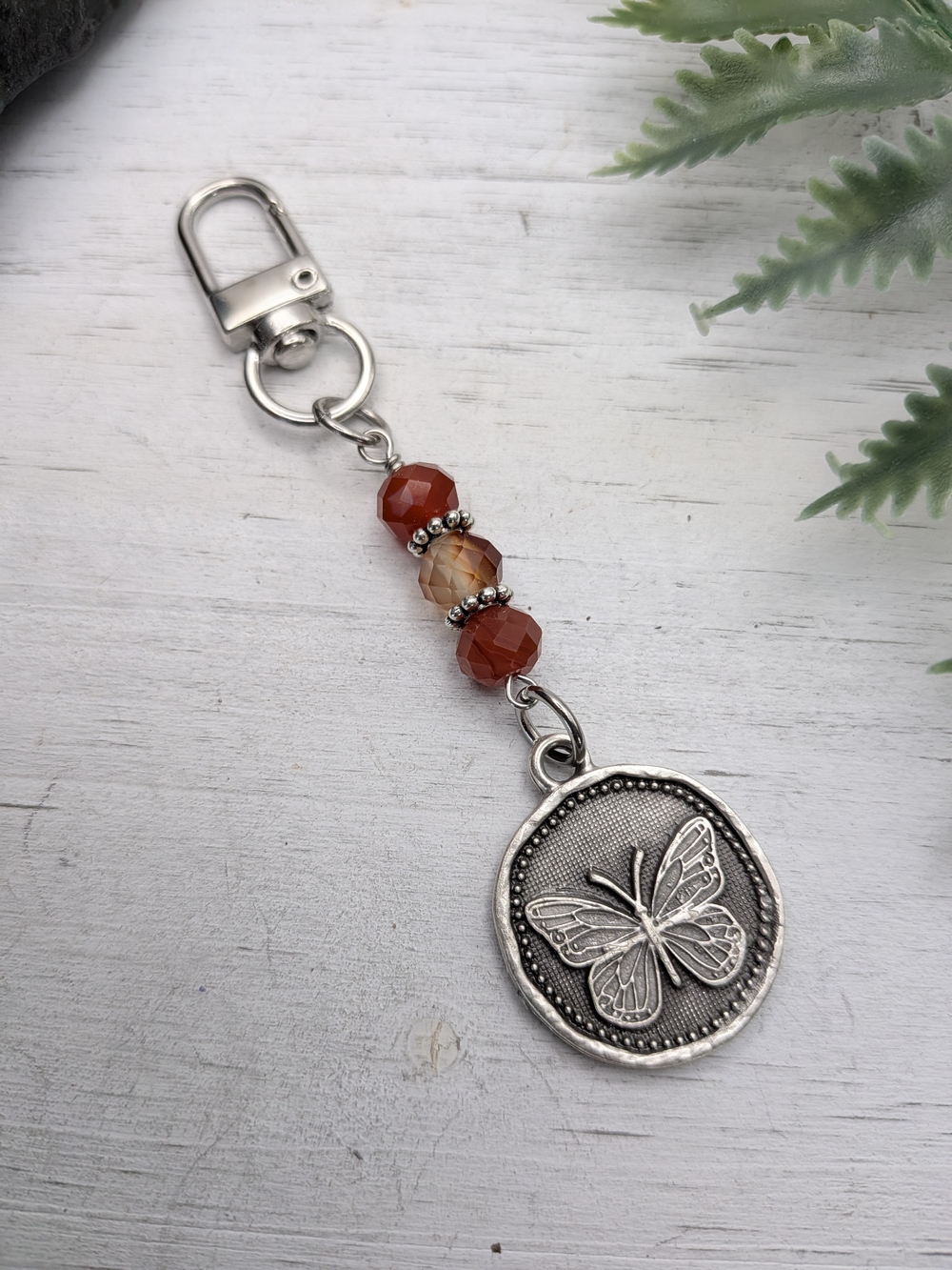 Butterfly Charm Keychain with Orange Beads / Bag Charm